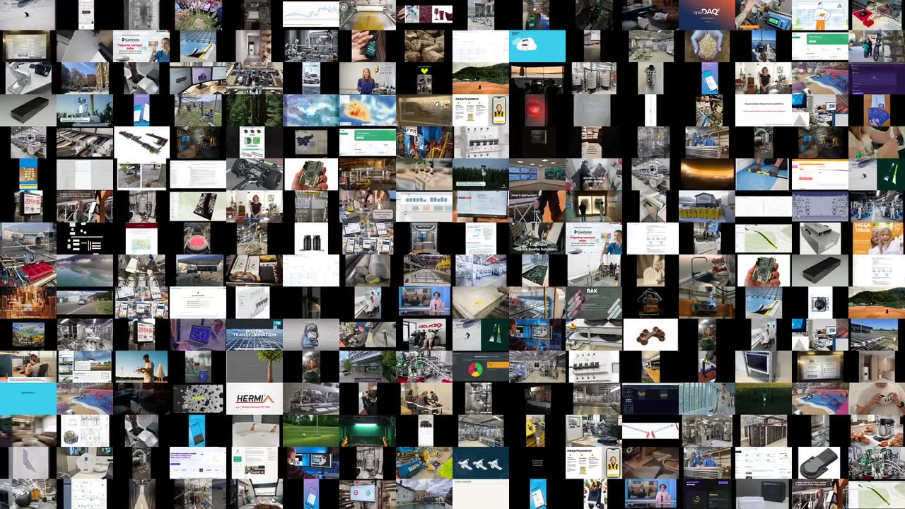 One award video playing in full, then the frame pulling back to every video made for the cycle at once.